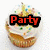 Pixelated cupcake with colorful sprinkles and a red 'Party' text overlay on the left, next to a pixelated cat with white text 'Animal' on the right.