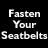 Pixelated white text on black background reads "Fasten Your Seatbelts" in three lines with slight motion blur effect.