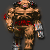 Pixelated static image of a muscular figure with brown skin, dark hair, and a beard, wearing dark pants and silver wristbands, standing against a gray background.