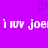 Purple background with pixelated white text 'i luv joel' repeated twice and a small purple heart symbol above the text.