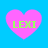 Four pink heart shapes on a blue background, each containing green text reading 'LEXI' with pixelated edges.