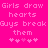 Pixelated text on bright pink background with repeated phrases and heart symbols, animated to change one heart symbol per frame.