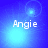 Blue-toned pixelated image with four identical showing the name 'Angie' in white text over a glowing light effect