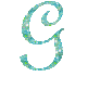 Four identical stylized 'G' letters arranged in a , each formed from blue-green glitter particles on gray background
