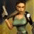 A pixelated animated contact sheet showing a Tomb Raider character in two frames with green text branding on the right side.