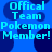Blue background with dark blue circular shapes and light blue text reading "Official Team Pokemon Member!" in four identical quadrants.