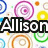 A static image with a white background filled with colorful concentric circles and small dots in various hues, overlaid by the text 'Allison' in bold black letters.