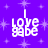 Pixelated purple background with white text 'I love babe' and light purple stars, displayed in a 2x2 contact sheet of three animated frames showing identical content.