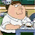 A 4-frame animated contact sheet showing Peter Griffin from Family Guy in a classroom setting with varying mouth positions and hand gestures across frames.