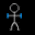 A stick figure with a circular head and blue hands performs sequential arm movements against a black background.