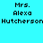 Pixelated text displays 'Mrs. Alexa Hutcherson' across two color blocks with a black section below.