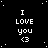 Black background with white pixelated text "I LOVE you <3" repeated in a pattern, scattered white dots resembling stars