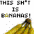 A 4-frame animated contact sheet showing a pixelated banana bunch with repeated text above it, each frame displaying slight variations in the text's lettering and background noise.
