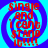 Four identical display red text on a blue spiral background with cyan outlines