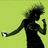 Pixelated silhouette of a person with raised fist and outstretched arm holding a white object, set against green background with pink text overlay.