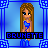 Pixel art contact sheet showing three variations of a female character in blue, purple, and pink outfits with the text BRUNETTE below each.