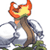 Static pixelated icon of a torch with flame, held by an indistinct figure against a white background.