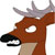 Brown deer head with gray antlers, black nose, white eye patch, and open mouth showing teeth against a plain background.