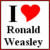 Static pixel art icon with red border, white background, black 'I', red heart symbol, and gray text reading 'Ronald Weasley' in two lines.
