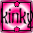 A 48x48 pixel animated contact sheet showing two frames of a pink-themed buddy icon with the word "kinky" in stylized text, bordered by black outlines and star symbols that change color between frames.