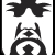 Black and white pixelated icon with abstract shapes including wing-like forms at top and circular elements below.