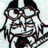 A 48x48 pixel buddy icon featuring a stylized anime character with long hair and glasses on the left, paired with text elements on a black background to the right.