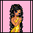 Pixel art of a woman with long dark hair in a yellow dress, transitioning to text 'i need a hero' on black star-shaped backgrounds.