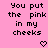 Pixelated text on pink background with two heart symbols below, repeated in mirrored layout.