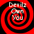 Four identical red and black spiral patterns with white text reading "Devilz Own You" arranged in a on a solid black background
