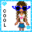 Pixel art of a girl with long brown hair wearing blue sunglasses, a white top with pink accents, and a blue skirt, standing against a white background with 'COOL' text on the left.