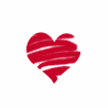 Two red heart shapes with white horizontal stripes on a white background, one smaller on the left and one larger on the right.