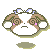 Pixel art of a small animal character with brown and white fur, pink cheeks, spiral eyes, and a blue bow on its head, shown in two expressions against gray background.