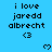 Blue background with repeated text "i love jaredd albrecht" and heart symbols, showing animation changes in heart positions across frames.
