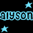 Pixelated blue text 'gLyson' repeats horizontally with four light-blue stars on black background, static display.