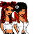 Animated contact sheet of pixel art characters in college-style outfits with visible text elements on a pink background.