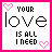 Pixel art of 15 identical square with pink borders, each displaying text and heart symbols on white backgrounds