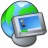 Pixelated icon shows a green and blue globe partially behind a gray computer monitor with a blue screen displaying a small green and blue graphic.