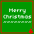 Green square with red border displaying 'Merry Christmas' text and pixelated patterns, featuring a small red star at the bottom-right corner.