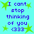 Pixelated cyan background with purple text reading "I cant stop thinking of you (333)" surrounded by green star shapes.
