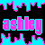 Pixelated animated contact sheet showing two frames of a name-based buddy icon with dripping cyan and magenta color effects on black background.