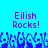Pixelated blue background with purple text 'Eilish Rocks!' repeated twice, blue pixelated crowd below.