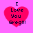 Four identical pixelated heart-shaped icons with text "I Love You Greg!!!" on a pink background, arranged in a