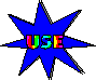Nine star-shaped icons with 'USE' text in rainbow colors on a gray background, each star in a different solid color.