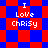 Pixelated text "I Love Chrisy" on red and blue checkered background with diamond-shaped pattern variations.