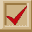 A pixelated red checkmark appears inside a beige frame with brown borders, positioned on the left side of a two- layout
