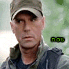 six showing a man in various poses with overlaid green text fragments and a smiley face prop