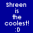 Pixelated text 'shreen is the coolest! :D' displayed across four colored backgrounds in a