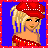 Pixel art contact sheet of a female character in red and blue attire with blonde hair, holding a red purse and wearing thigh-high boots across four frames showing different body parts.