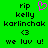 Green background with black text reading 'rip kelly karlinchak <3 we luv u!' and a pink pixelated heart symbol.