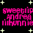 Pixelated pink text reads "sweetlip andrea lilhunnie" over a black background with scattered light yellow stars, repeated in two